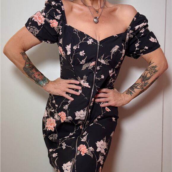 Obey Black Floral Sun Dress 😻 Rare Find! 😻 Summer Goth Vibes 😻 Medium - Picture 1 of 9